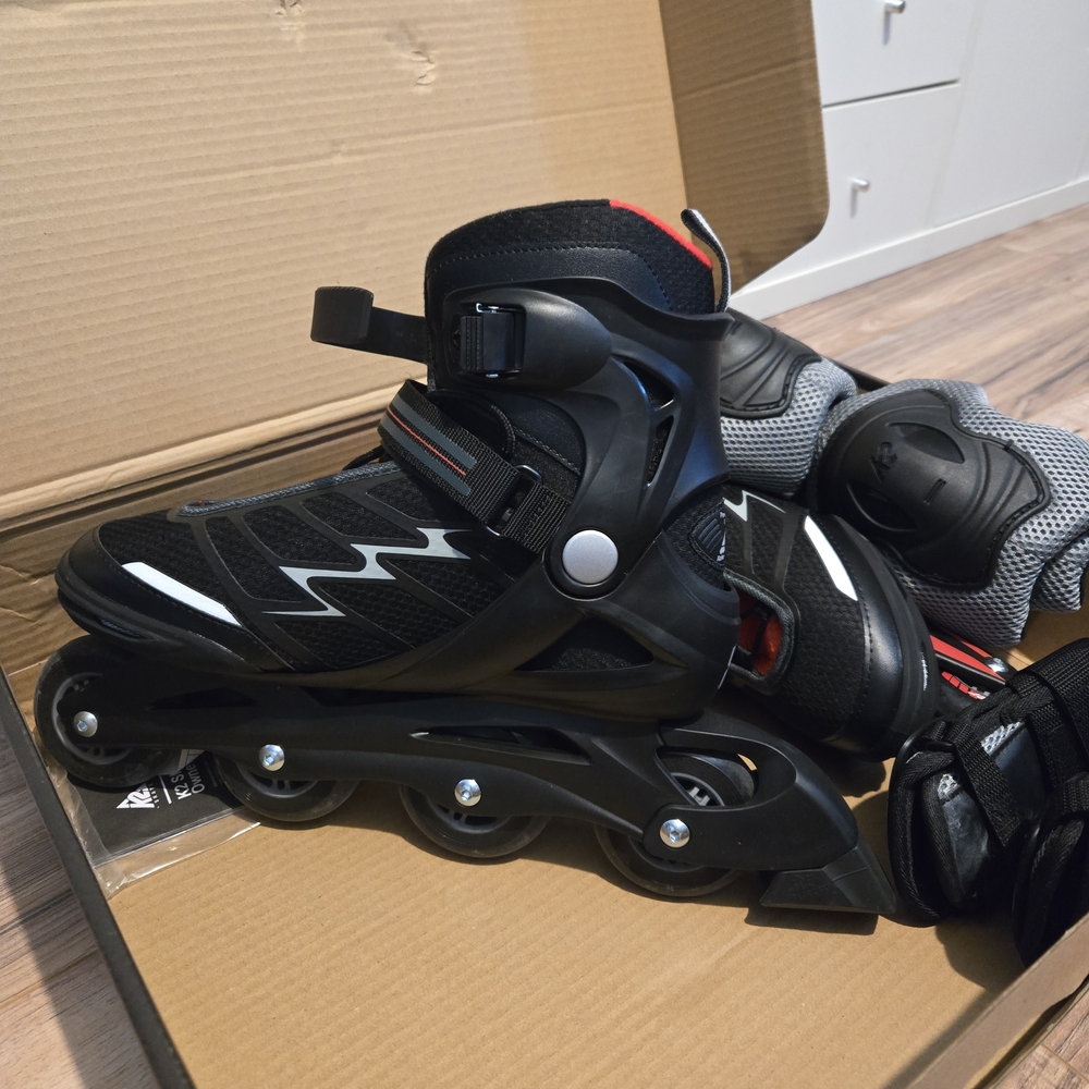 Black and Red Rollerblades with Protective Gear - Picture 2 of 5